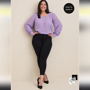 Chiffon Clip Dot Puff Sleeve Top